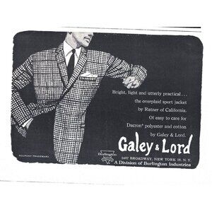 Vintage Galey Lord Overplaid Sport Jacket Ratner Of California 1960s Print Ad